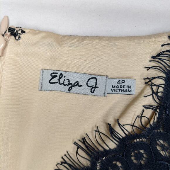 Eliza J Lace V-Neck Bodice Empire Waist Dress Navy Knee Length Pockets 4P Formal - Picture 5 of 9